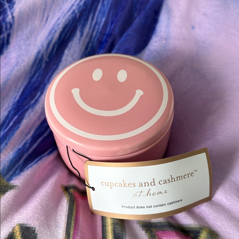 Glass Cupcakes & Cashmere Pink Ceramic Container with Smiley Face